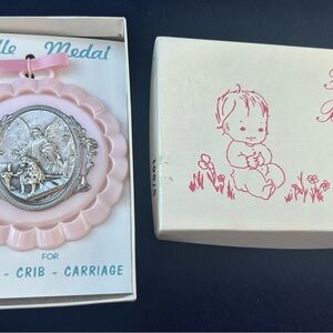 Pink Baby Crib Medal with Silver Detailing